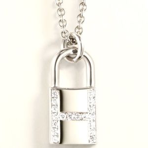 Hermes white gold diamond H lock necklace sparkly perfect Kelly birkin jewelry